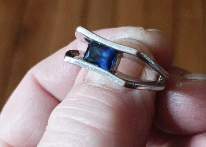 Bague Ancienne En Argent 925 Plaqué Or (Vermeil) Avec Pierre Kyanite Bleue - Taille 57, Occasion