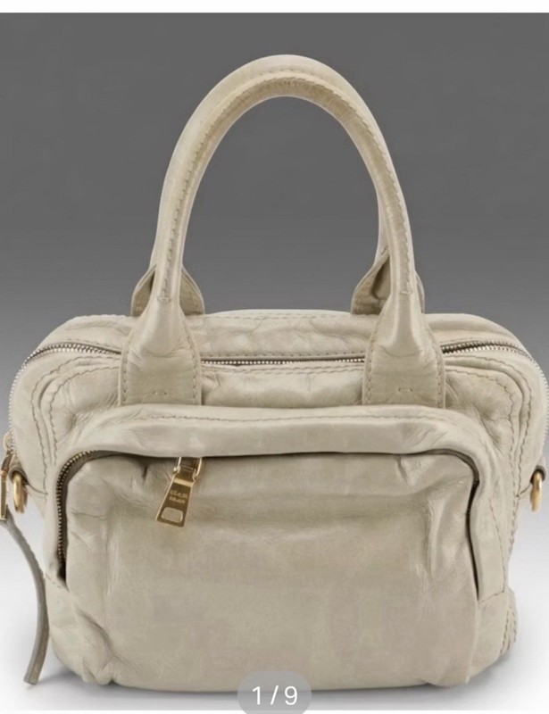 PRADA Beige Small Satchel Top Handle Bag Detachable Strap Zip Gold Hardware