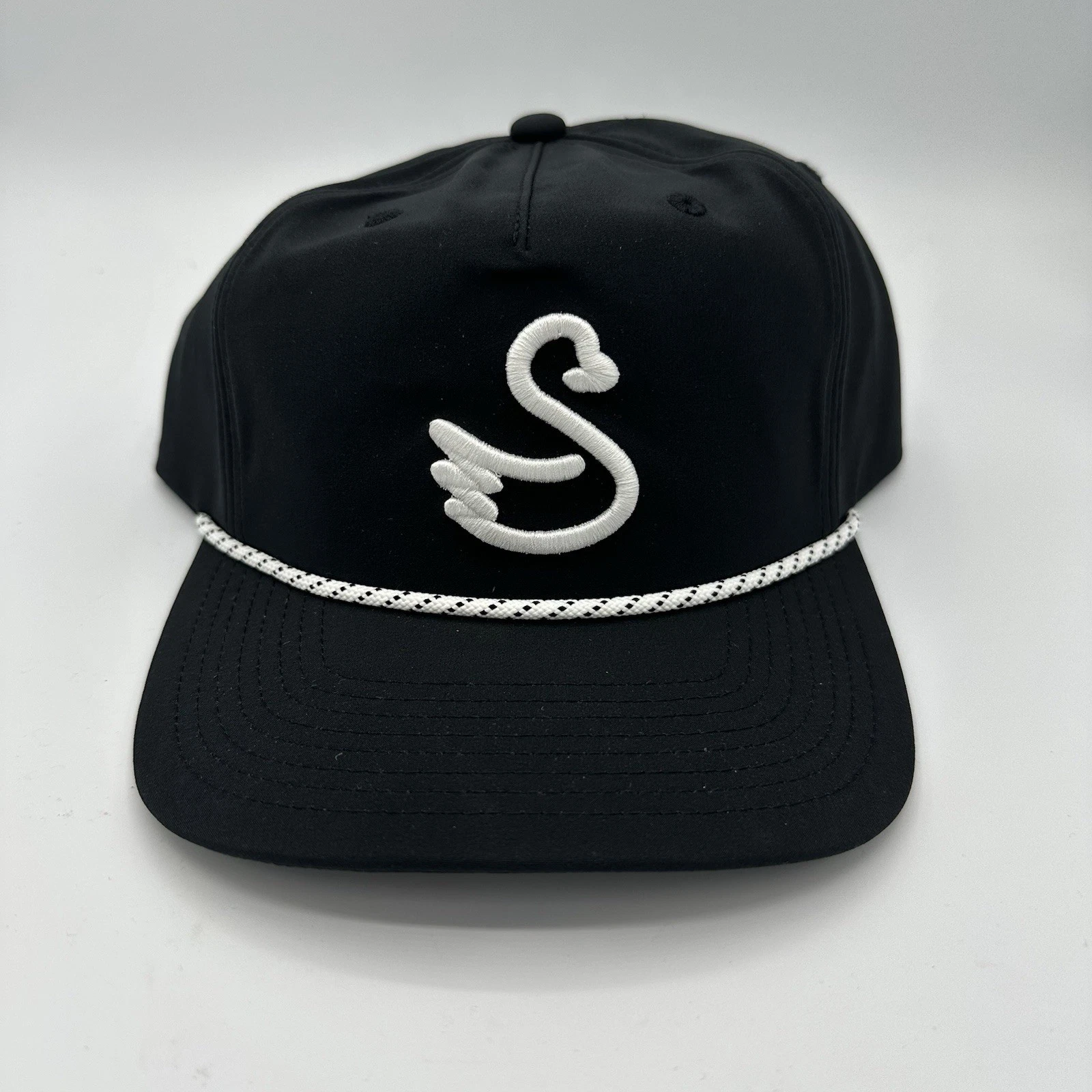 Swannies Golf Snapback Hat Black Golfer Swan Brewer Rope Retro Adjustable Mens