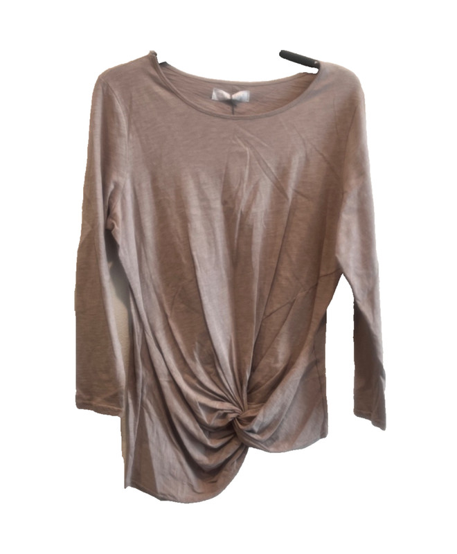 Whitespace By Bella Via Women's Taupe Twist Front Long Sleeve Top Plus Size 1X