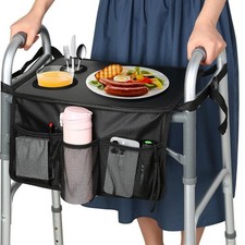 Foldable Walker Tray, Detachable Walker Food Tray with Cup Holders, Meal Plate 