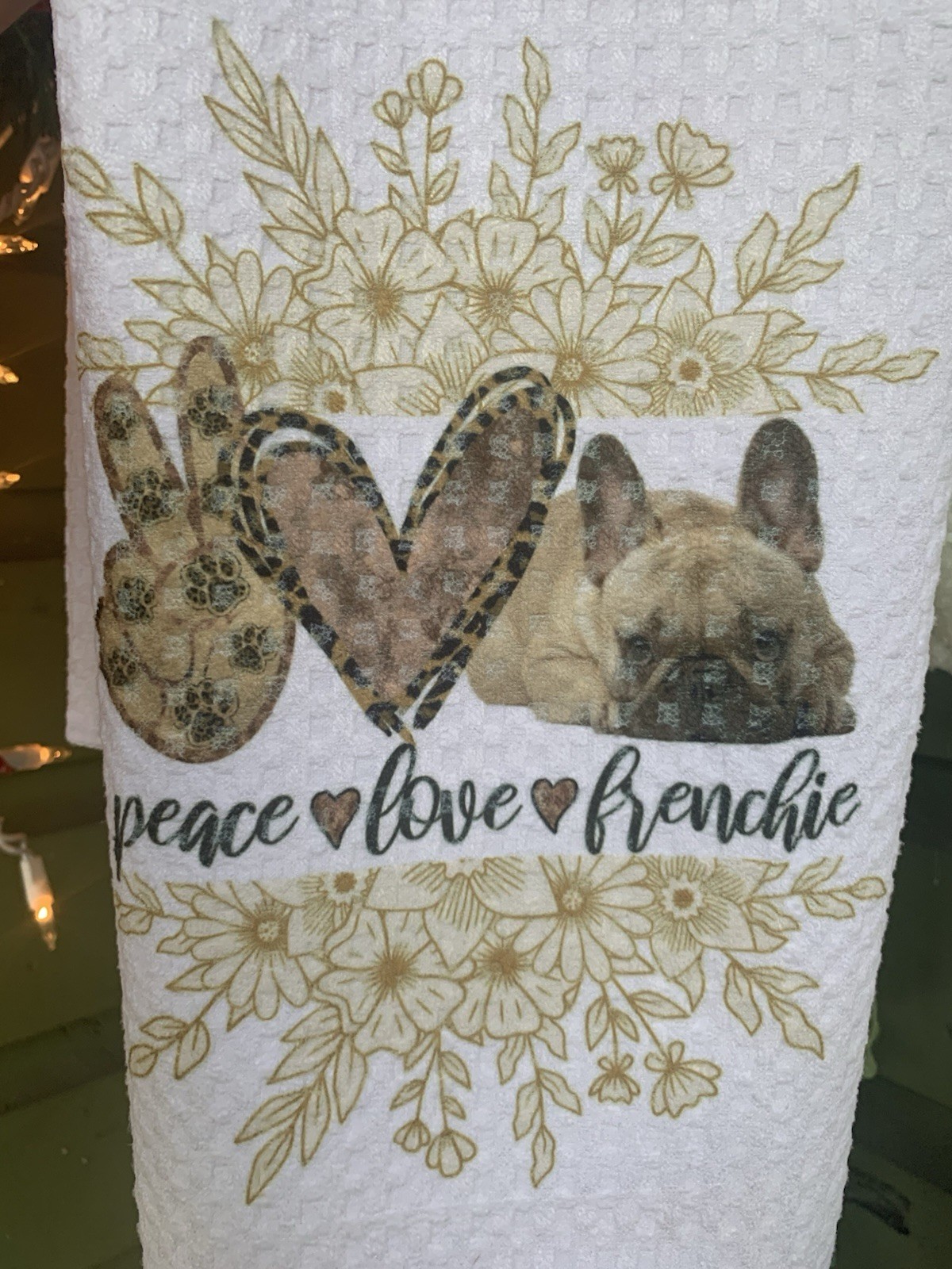 French Bulldog Lover Kitchen Towel-Peace Love Frenchie Gift