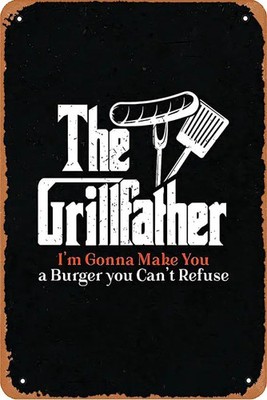 The Grillfather BBQ Grill vintage poster style Tin Metal Signs Home Décor 8x12 