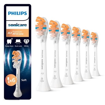 Philips Sonicare A3 Premium All in One Original Ersatzbürstenköpfe Weiß 6er Pack