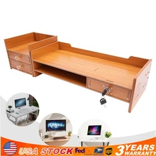 Wooden Desk Organizer with Drawers Office Supplies Computer Desktop Tabletop