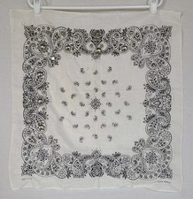 Vtg 80s White Paisley Western Bandana Studded Embellished Handkerchief USA  K6 