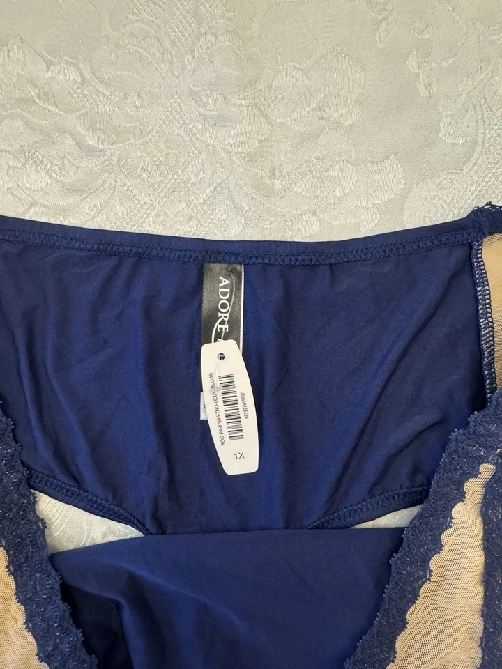 Adore Me 尺寸 1X 蓝色米色网眼花边丁字裤内裤内衣新品 — 第 2/4 张图片