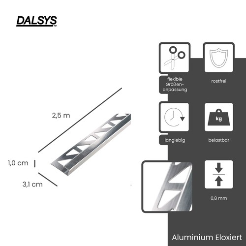 Fliesenschiene Alu (eloxiert) Eckprofil Quadratprofil Höhe 10mm, 5x 2,5m Chrom - Bild 3 von 9