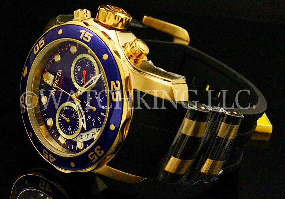 NUEVO Reloj Invicta Hombre Scuba Pro Diver Cronógrafo Chapado en Oro 18K Esfera Azul S.S Poli Foto 4 de 4