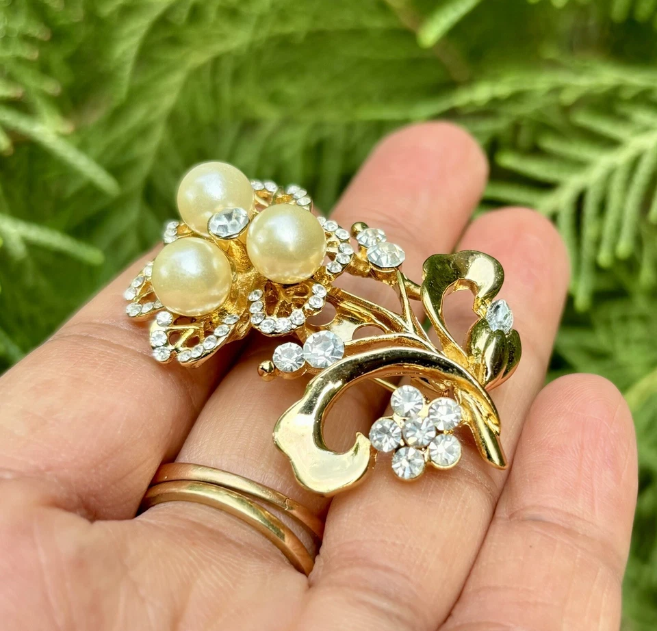 Покрытая желтым золотом жемчужная безопасная булавка с фианитами, брошь, булавка сари для хиджаба булавка дупатта - Изображение 3 из 4