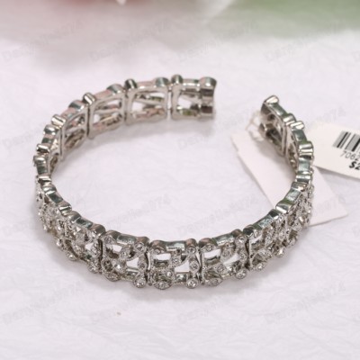 AUSTRIAN CRYSTAL 18KGP silver tone FLEXI BANGLE torque BRACELET RHINESTONE