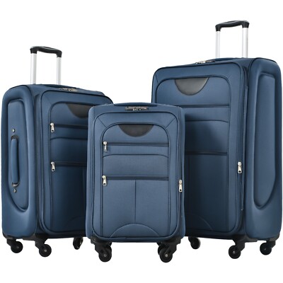 3 Piece Set Suitcase Upright Spinner Softshell Lightweight Luggage Travel Set