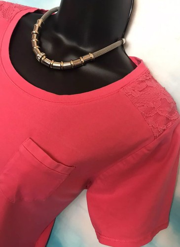 FAT FACE 14 Vgc Hot Pink Jersey Lace Shoulder Essential T-shirt Top - Picture 5 of 8