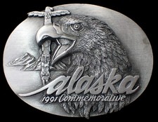 1991 ALASKA COMMEMORATIVE BELT BUCKLE BALD EAGLE  TOTEM POLE  704/3000