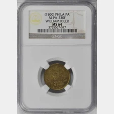 1860 (ND) William Idler Token Philadelphia, PA - Miller PA-230F - NGC MS64