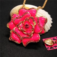 Rose Rhinestone Crystal Rose Flower Fashion Women Pendant Sweater Necklace