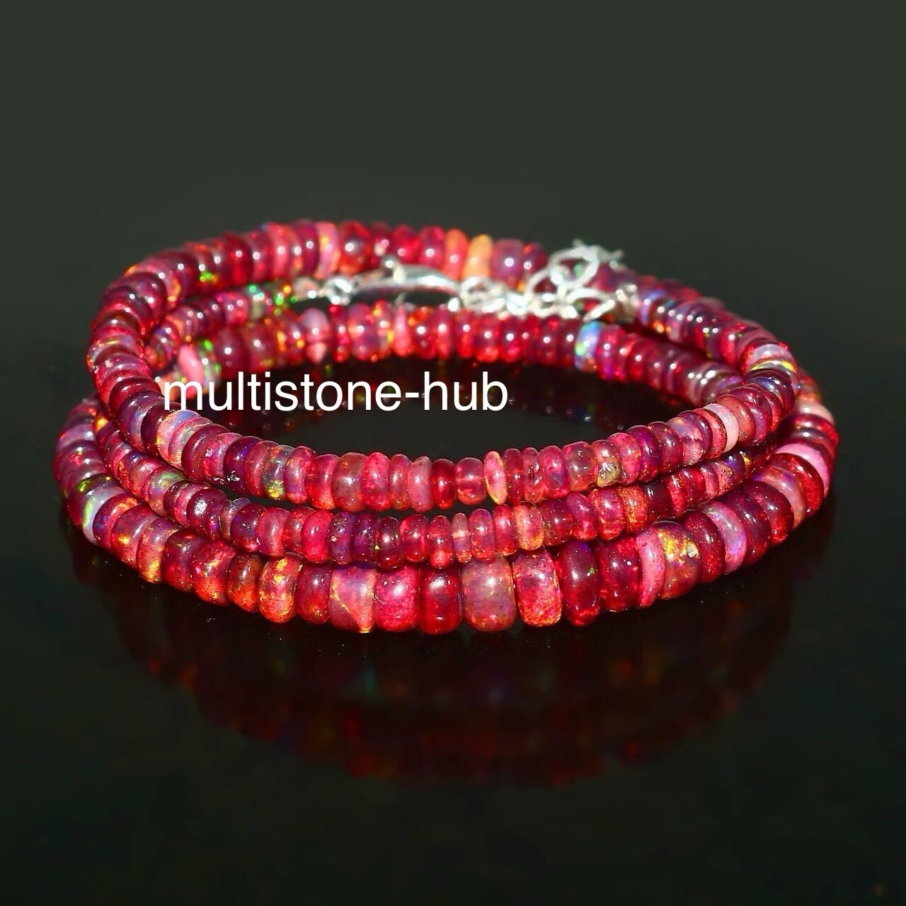 Natural Ethiopian Welo Fire Red Opal Rondelle Beaded Gemstone Necklace ...