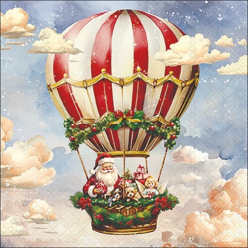 4 x Paper Napkins/33cm/3Ply/Decoupage/Christmas/Santa's Air Balloon