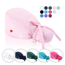 Surgical Doctor Nurse Bouffant Scrub Hats Adjustable Cap Head Cover With Buttons