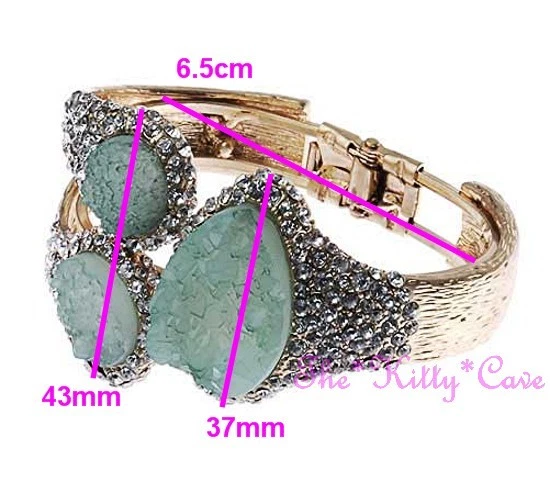 Brazalete usado dorado y verde llamativo aspecto druzy pasarela 2021 con cristales de Swarovski Foto 2 de 2