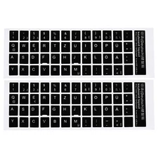 German Keyboard Stickers Cover Smooth, Black Background White Lettering 2pcs