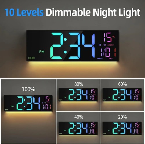 16.2'' Digital Wall Clock Large with Remote LED Big 8 Color Display Alarm RGB 5V - Picture 5 of 6