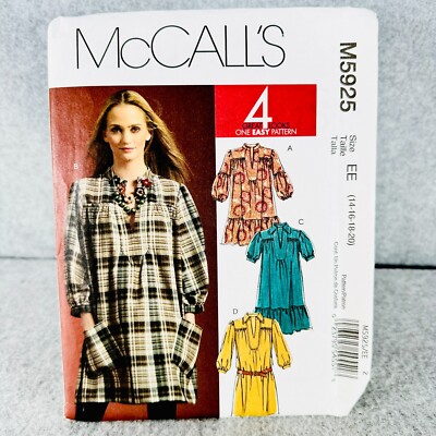 Pattern For Ruffle Loose Dress McCalls 5925 Plus Size Dress Loose Ruffle Slit Neck Misses 14 20 Sewing ...