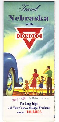 Travel Nebraska with Conoco 1954 Road Map