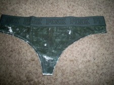 VICTORIAS SECRET VELVET THONG GREEN OLIVE LARGE LOGO NEW