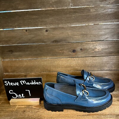 New Womens Steve Madden Mistor Teal Faux Leather Horsebit Penny Loafers  Size M
