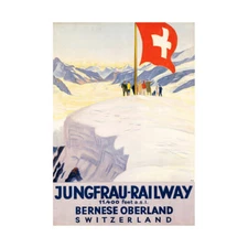 Travel Jungfrau Railway Swiss Flag Switzerland Alp Framed Wall Art Print