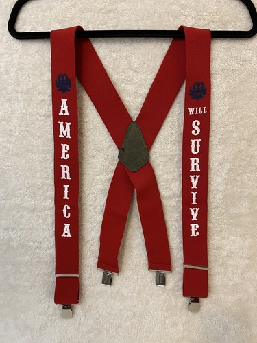 Vtg 80s Hank Williams Jr Red Elastic Suspenders America Will Survive USA Rare