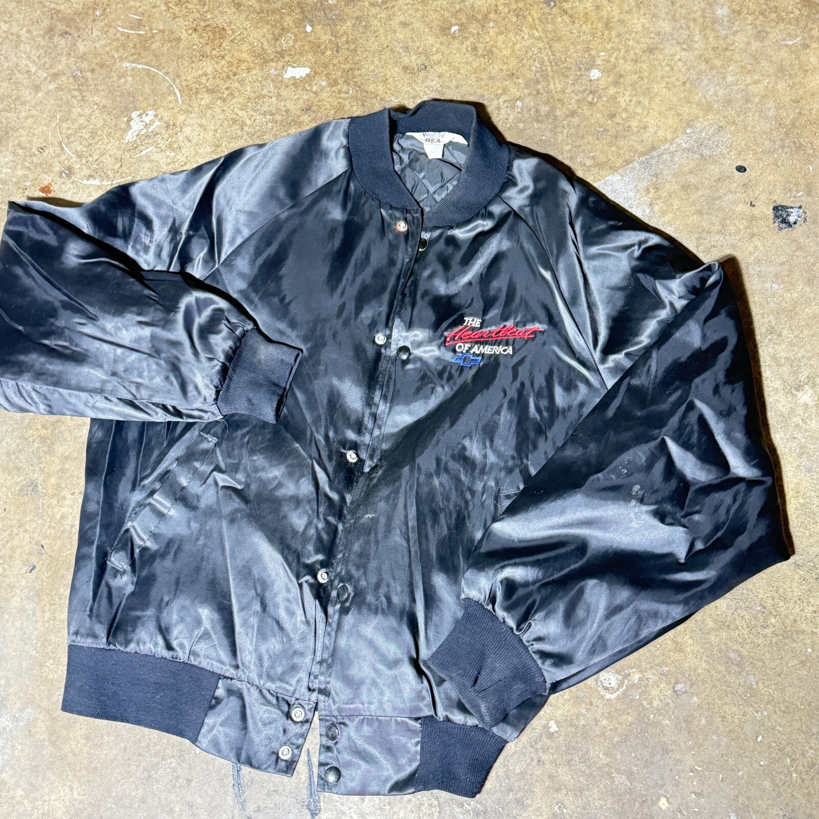 Vintage USA-made West Ark Chevy NASCAR Racing Satin Jacket Size L