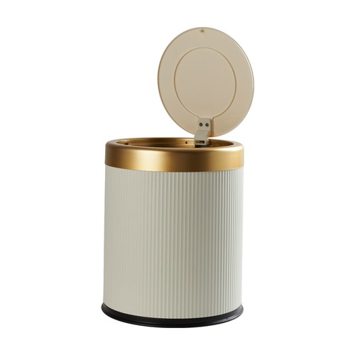 15L Bathroom Trash Can with Swing Lid,White Gold Garbage Can Office Waste Basket - Picture 13 of 20