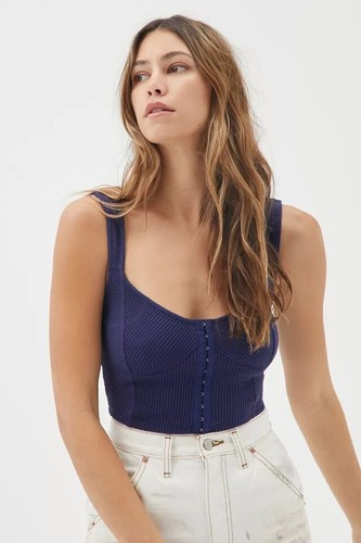 URBAN OUTFITTERS Estella Textured Navy Blue Corset Tank Top SizeLarge Summer UO - Bild 1 von 6