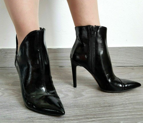 VS-9572 Tronchetto Stivaletto Punta in Vernice Nero Lucido Tacco Stiletto  10 cm | eBay