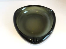 Large Vintage Triangle Smokey Gray Glass Ashtray Thick Retro Mid-Century Modern