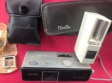 Minolta 16 MODEL P Rokkor 25mm 3.5 Lens 16mm Film Spy Camera DUOFIT S Flash Unit