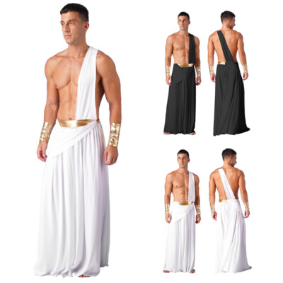 Mens Ancient Greek Long Rock Für Nachtclub Roman Toga Mit Armbändern
