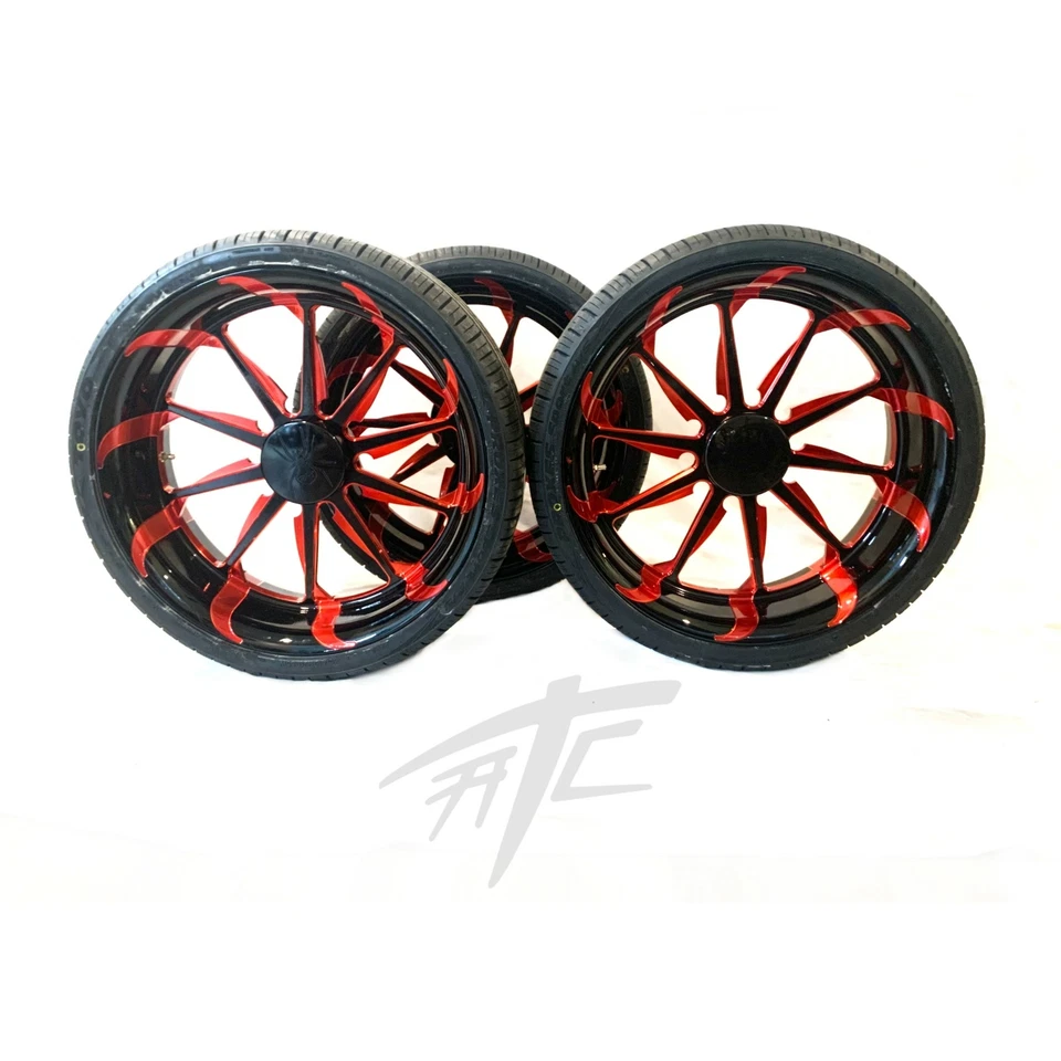 SPYDER (3) 20" BLACK & CANDY RED TORNADO WHEELS 2015-2020 CAN-AM SPYDER F3 - Image 2 of 4