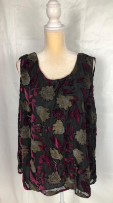NWT $40 ELEMENTS Plus 2X Black Gold Burgundy Sleeveless Top Formal Blouse NICE