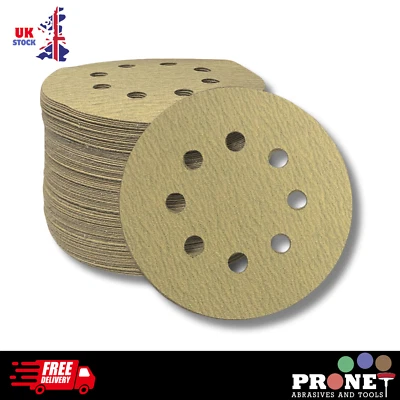 PRONET ABRASIVES 125mm 5" 8 Hole Sanding Discs PRONET GOLD Orbital Sander Discs 60-320 Grit