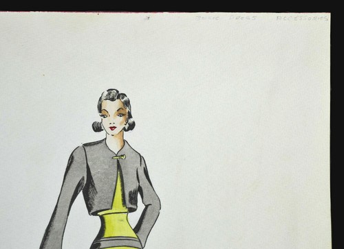 1930'S-40's ORIGINAL WOMEN'S FASHION ILLUSTRATION, FLIRTY OFFICE-DAY ENSEMBLE - Picture 5 of 5