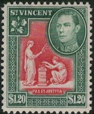Lot 4560 - Saint Vincent 1949 $1.20 red & green mint hinged King George VI stamp