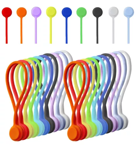 20 Pack Reusable Magnetic Silicone Cable Twist Ties Perfect Smart Home Gadgets!