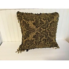 Tapestry Beaded Pillow 16" Square Living Family Or Bedroom