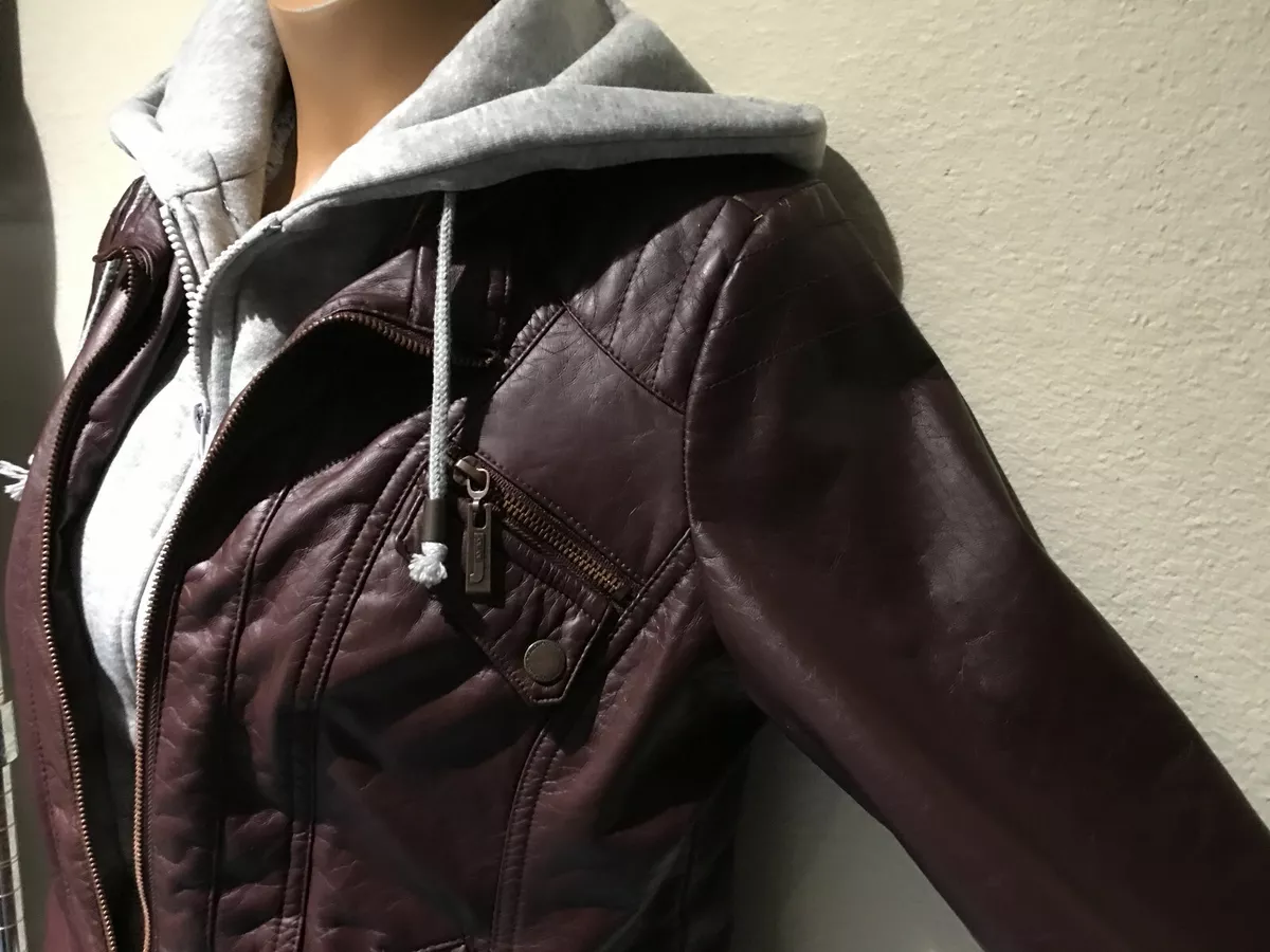 Jou jou faux leather hooded clearance moto jacket
