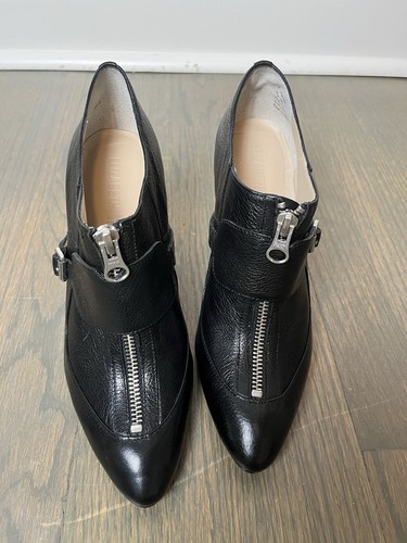 Elizabeth And James Wedge Booties 6.5 Black Leather Zipper Front Buckle Detail - Picture 2 of 17