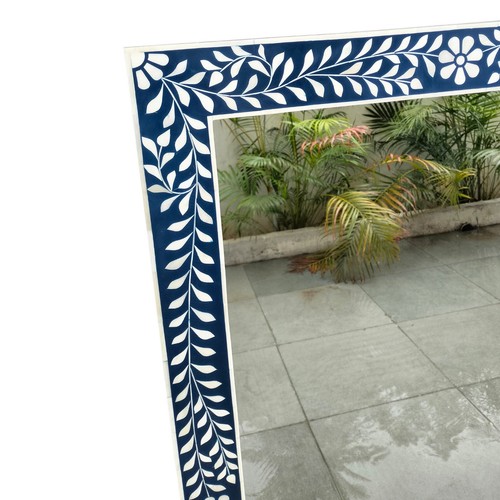 Bone Inlay Mirror-Floral Rectangular Blue colour Ready to dispatch - Picture 7 of 10