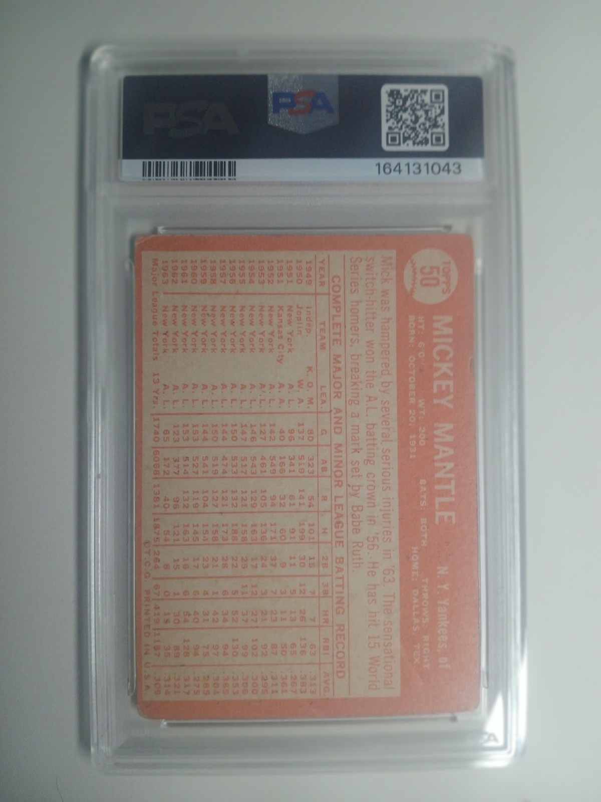 topps 1964 mantle #50 psa 2 view 2